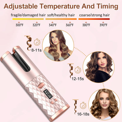 Wireless Ceramic Auto Curler | Portable USB Hair Styler