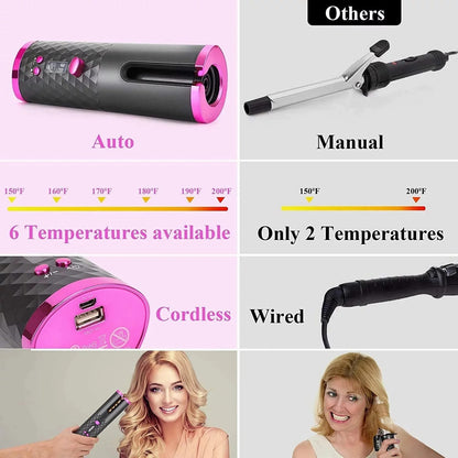 Wireless Ceramic Auto Curler | Portable USB Hair Styler