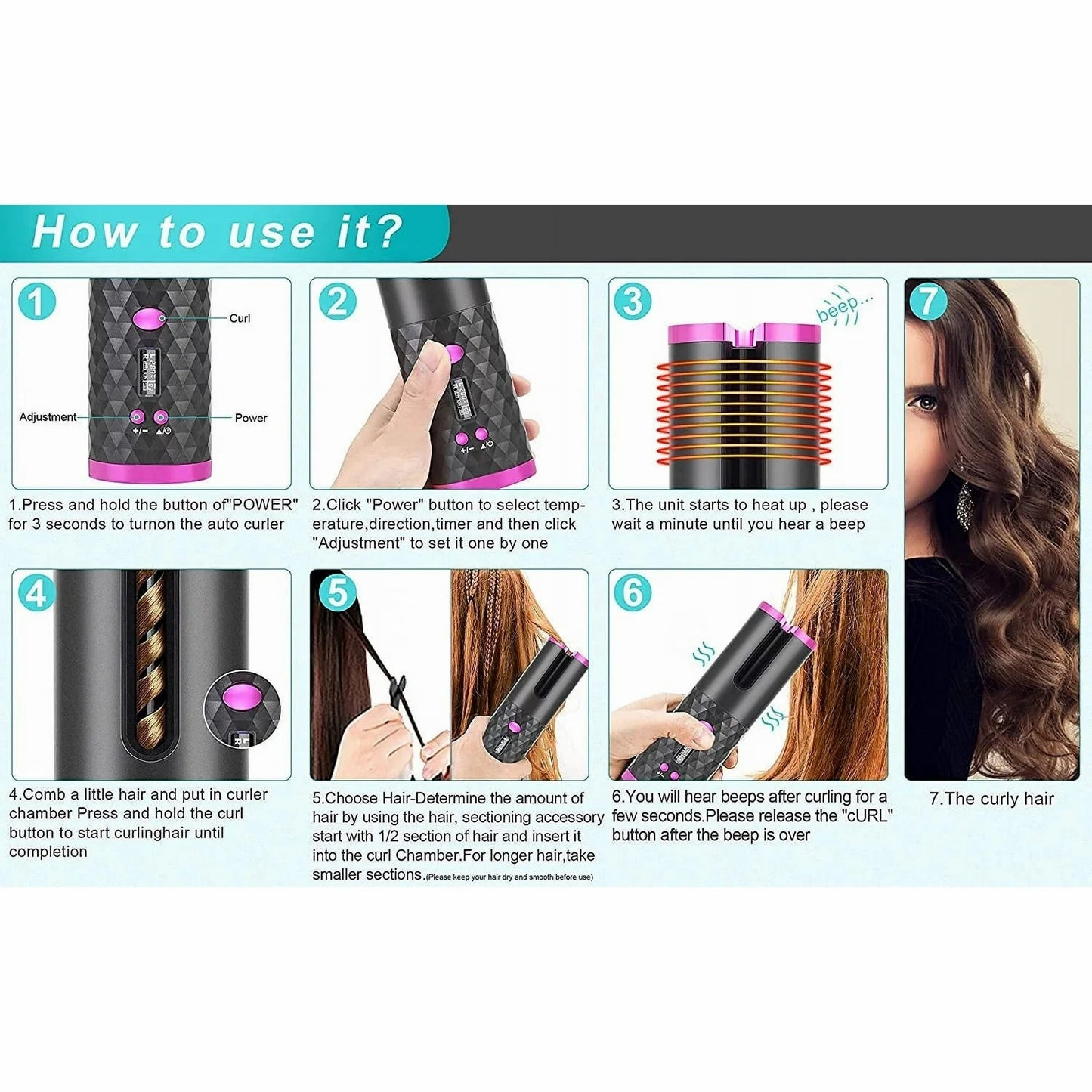 Wireless Ceramic Auto Curler | Portable USB Hair Styler