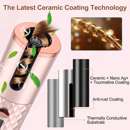 Wireless Ceramic Auto Curler | Portable USB Hair Styler